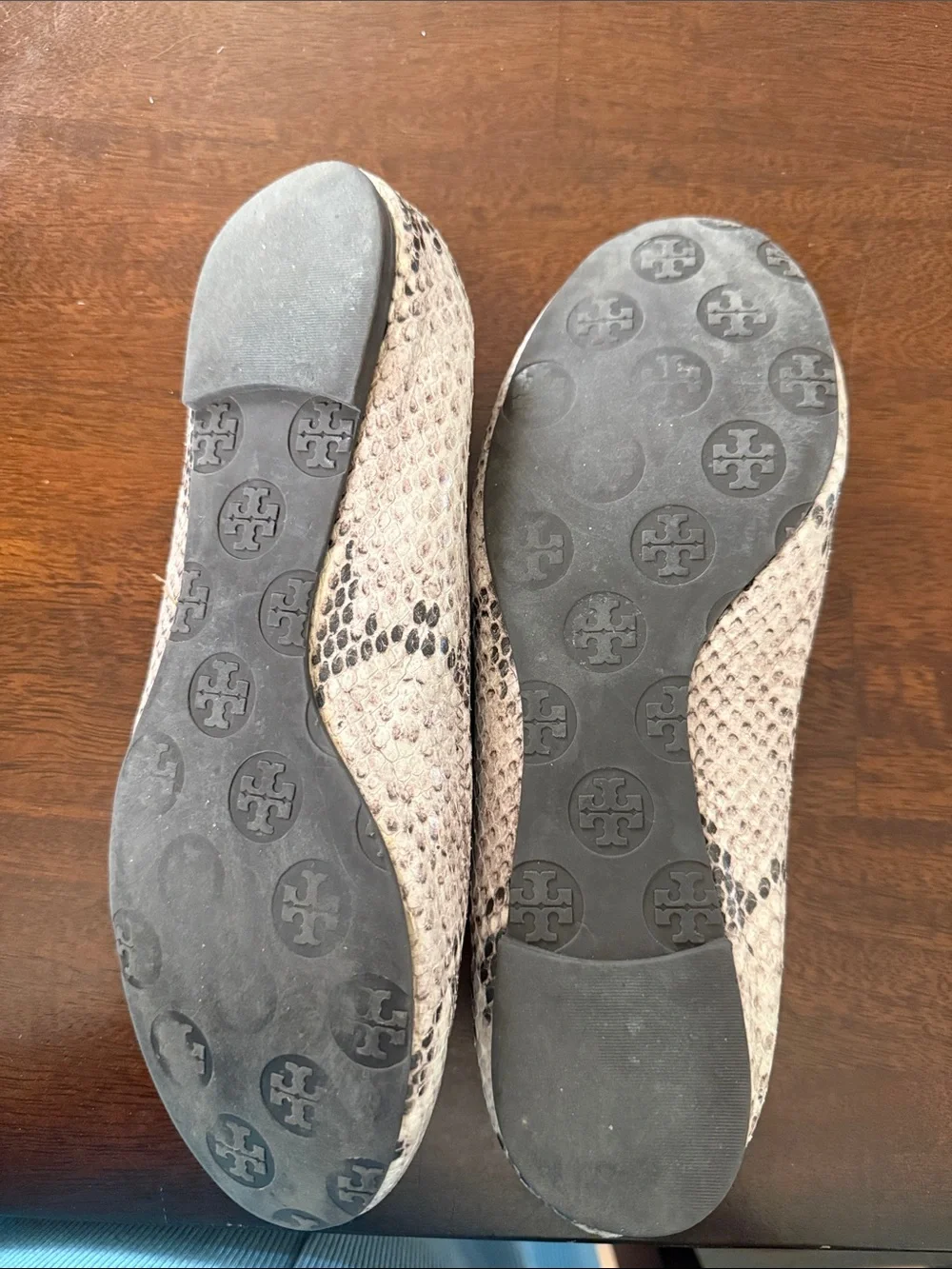 Tory Burch Snake-Print Ballet Flats with Gold Logo